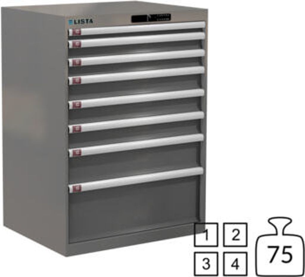 Lista Schubladenschrank - 78.589.050 - 1.000x717x572 mm (HxBxT) - 8 Schubladen - 75 kg - Code Lock - grau metallic (NCS S 6502-B)