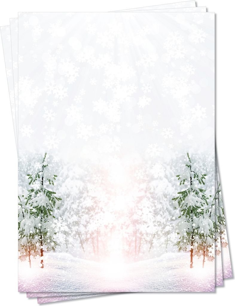 Motivpapier Briefpapier (Winter-5162, DIN A4, 25 Blatt) - tiefverschneite Winterlandschaft mit schneebedeckten Bäumen