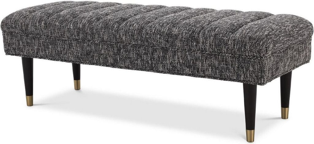 Casa Padrino Luxus Sitzbank Schwarz / Messingfarben 134 x 50 x H. 45 cm - Gepolsterte Massivholz Bank - Wohnzimmer Möbel - Hotel Möbel - Luxus Ko...
