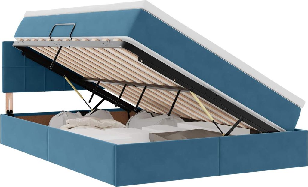 Aufbewahrungsbett mit Matratze Dunkelblau 140 x 200 cm Samt