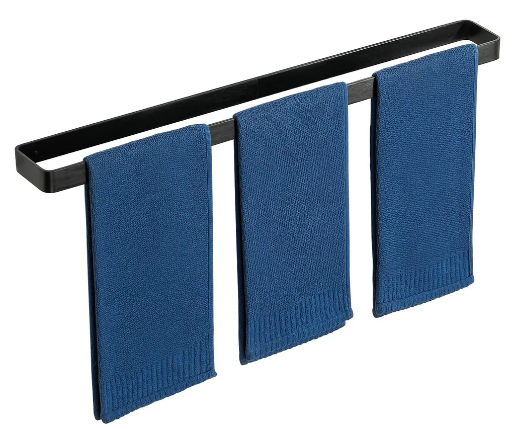 Porte-serviettes noir anti-rouille sans perçage : la solution murale 70 cm