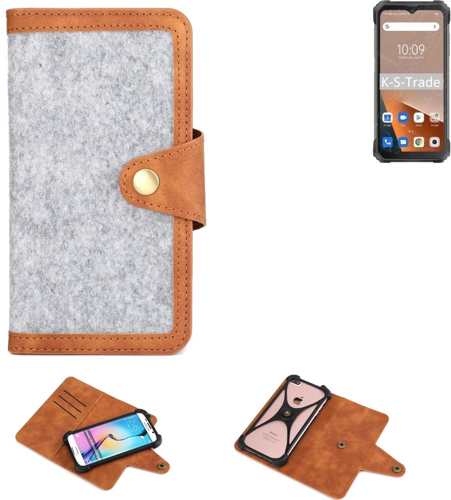 K-S-Trade Handyhülle kompatibel mit Blackview BL8800 5G Schutzhülle Filz-Hülle Kunst-Leder hellgrau braun (1x)