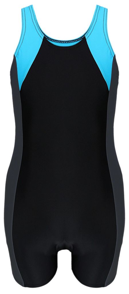 Aquarti Mädchen Badeanzug mit Bein Ringerrücken, Farbe: Schwarz / Graphit / Blau, Größe: 158