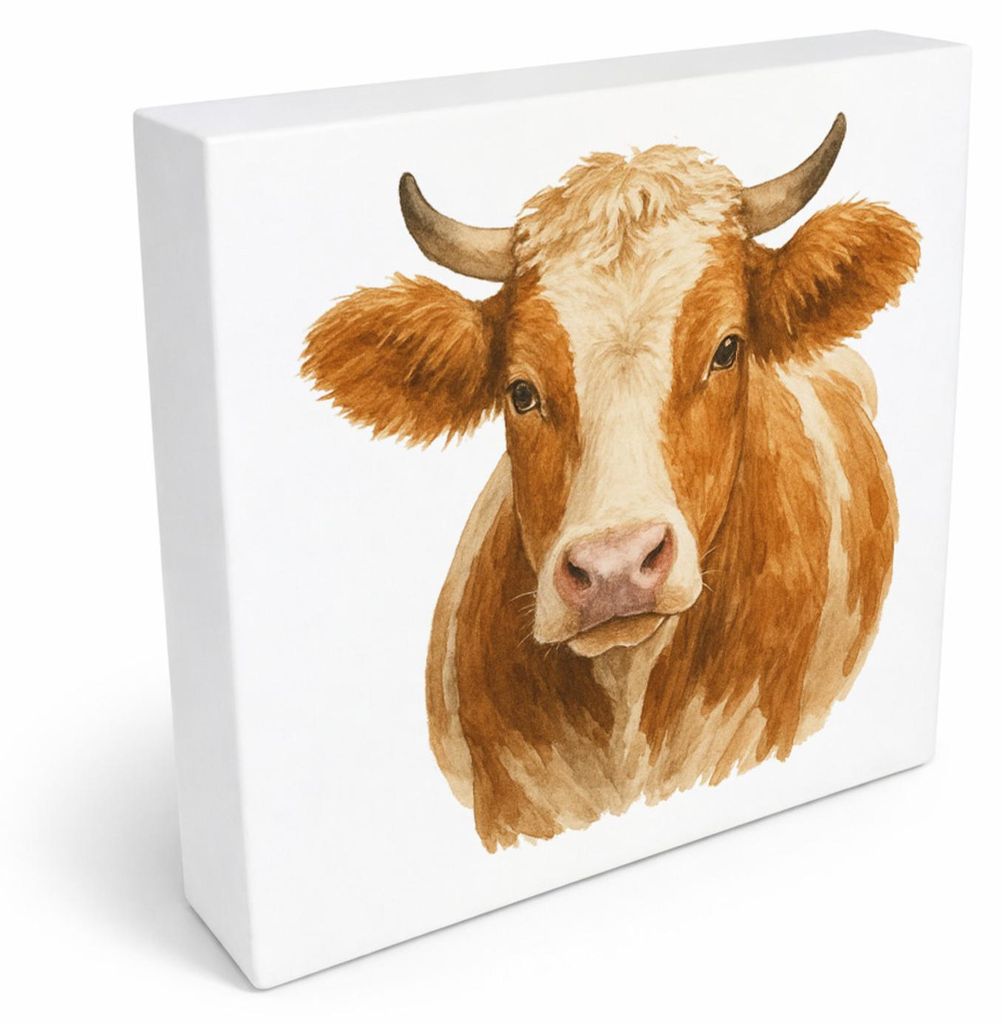 Kuh Familie Kuhportrait Aquarell Holzbild in 20x20 cm zum Stellen oder