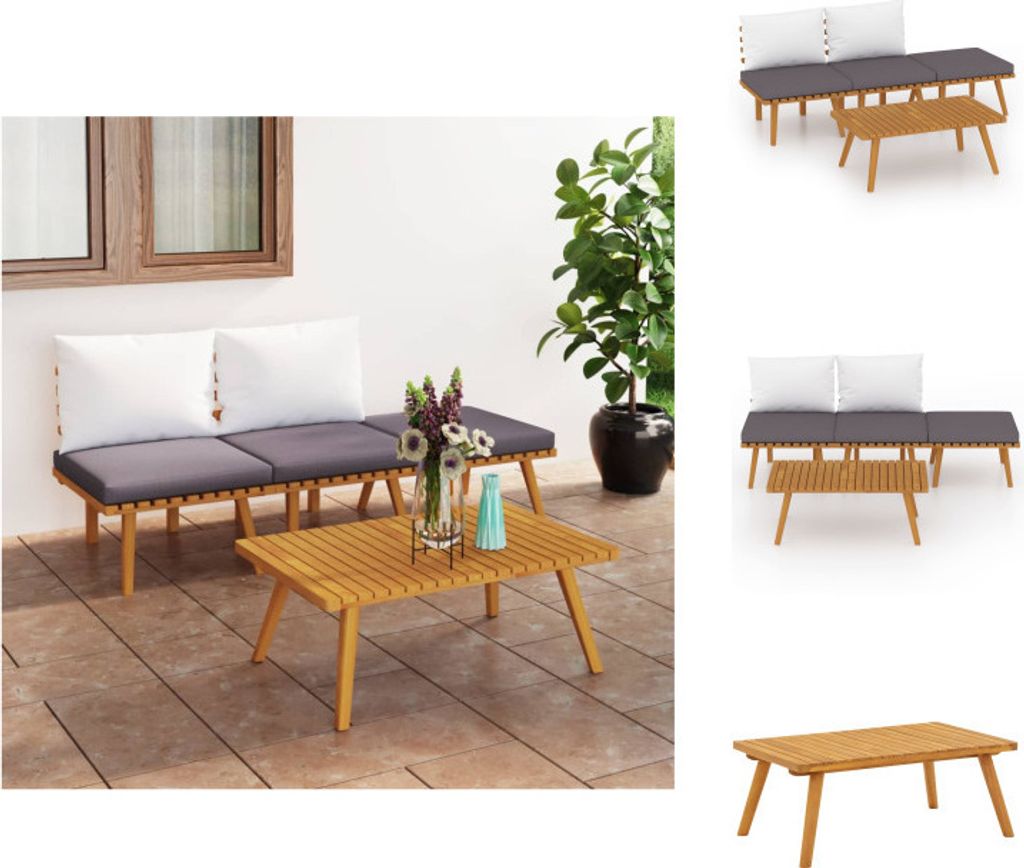 vidaXL 4-tlg. Garten-Lounge-Set mit Kissen Massivholz Akazie - Gartenmöbel-Sets