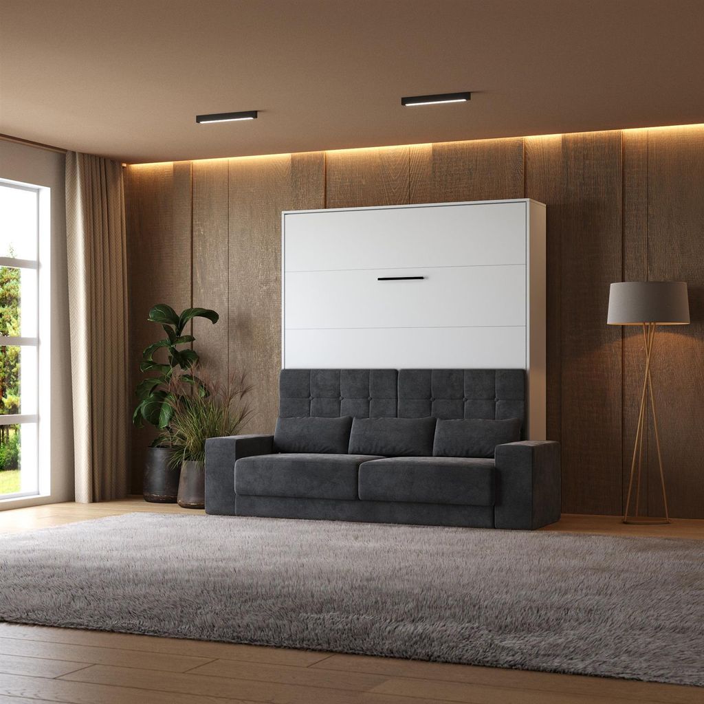 Schrankbett mit Anthrazit SOFA M1 160x200 Vertikal Weiss/Weiss
