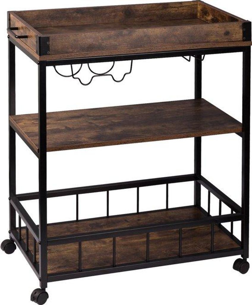 Praktischer Küchenwagen mit Ausziehschublade - stabile MDF-Konstruktion - braun - 70x40x85 cm