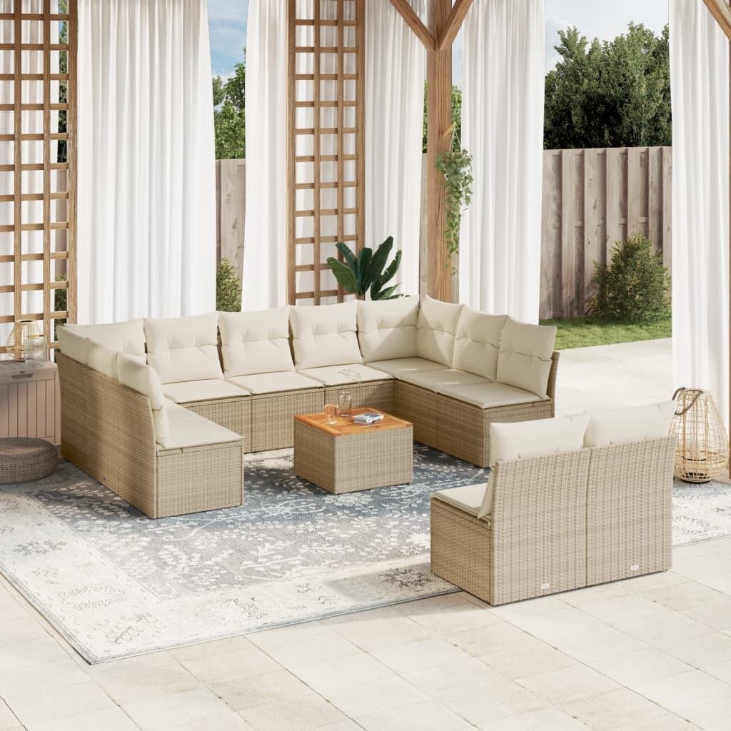 12-tlg. Garten-Sofagarnitur - mit Kissen Beige Poly Rattan - Gartenmöbelset 3256219