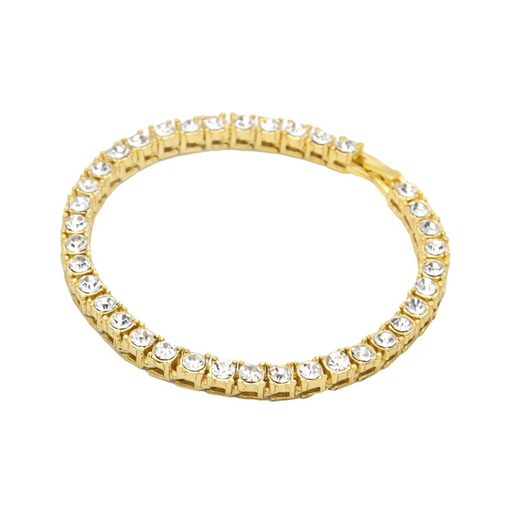 Mode Einreihige Strass Intarsien Männer Armband Armreif Party Schmuck Geschenk-Golden,7inch