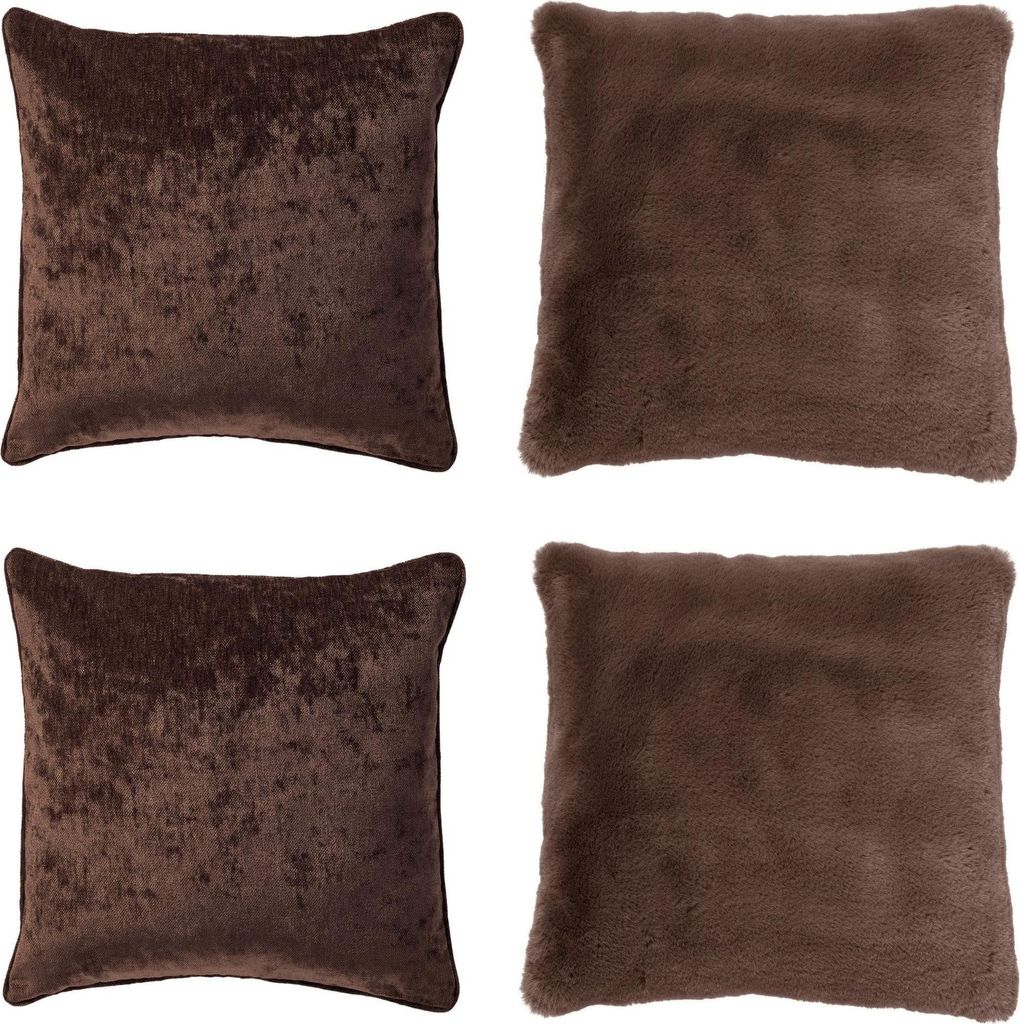 Dutch Decor KISSENSET - 4-teilig - Soft Elegance - 45x45 cm - Mit Innenkissen - Braun