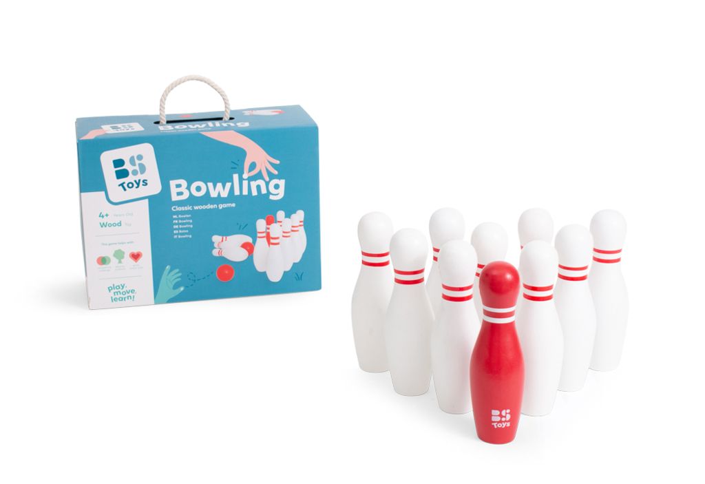 BS Toys Wooden Bowling - Kegelspiel Holz für Kinder - Indoor und Outdoor