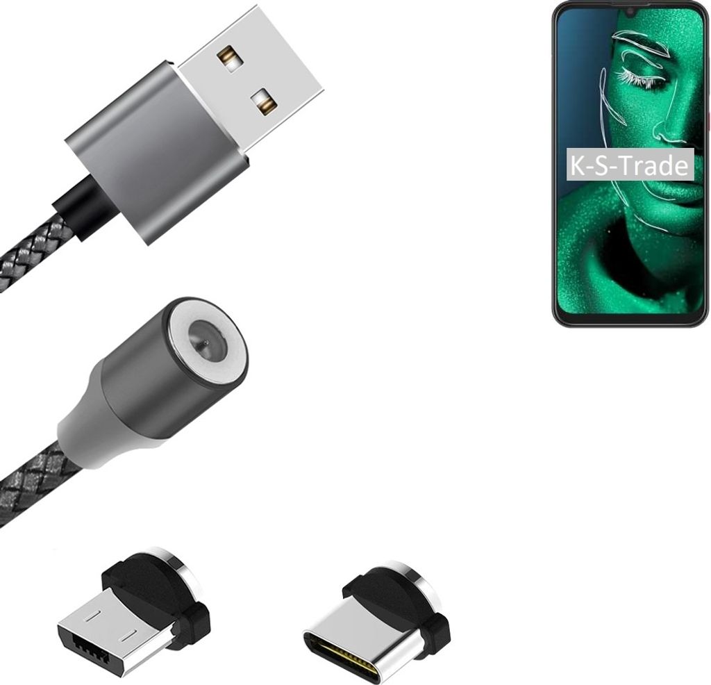 K-S-Trade Hochwertiges Magnet-Lade-kabel Sync-Kabel Daten-Kabel für ZTE Blade 10 mit USB-Typ-C-Anschluss und Micro-USB-Anschluss 2A bis zu 480mbps