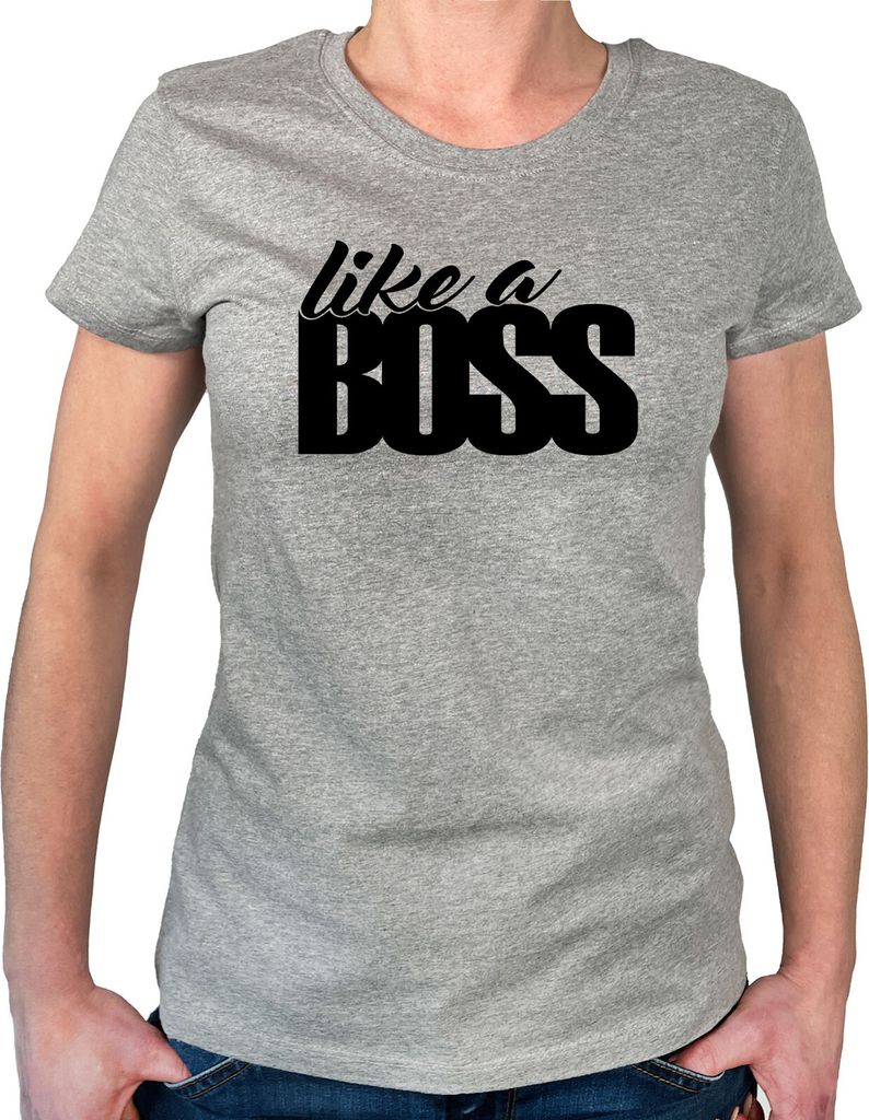 Huuraa Frauen Oberteil like a Boss Spruch Geschenk Größe XXL Sport Grey Bio Baumwolle Fairtrade like a Boss Mitbringsel
