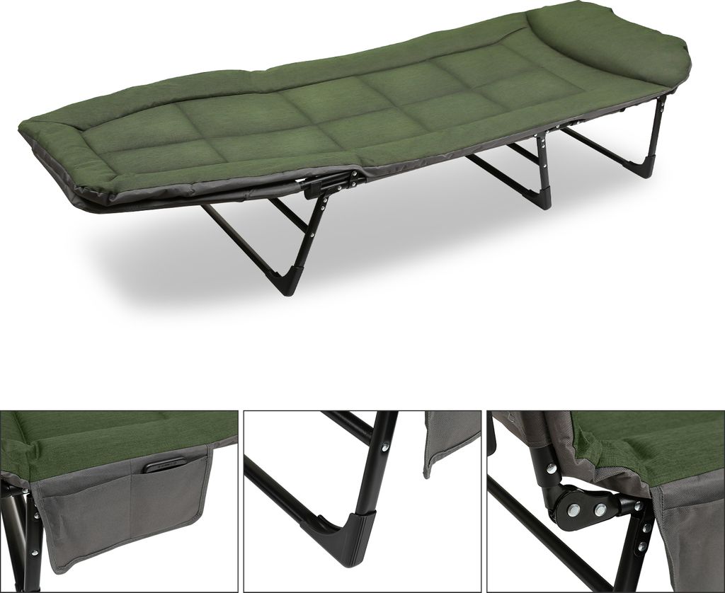 Jayseuw Karpfenliege 195x65x32cm stabile Angelliege mit Verstellbaren Klappbar bis 150kg belastbar Stahlrohr dunkelgrün