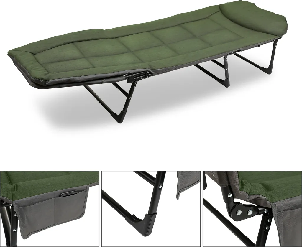 Jayseuw Chaise longue de pêche à la carpe 195x65x32cm pliable en acier