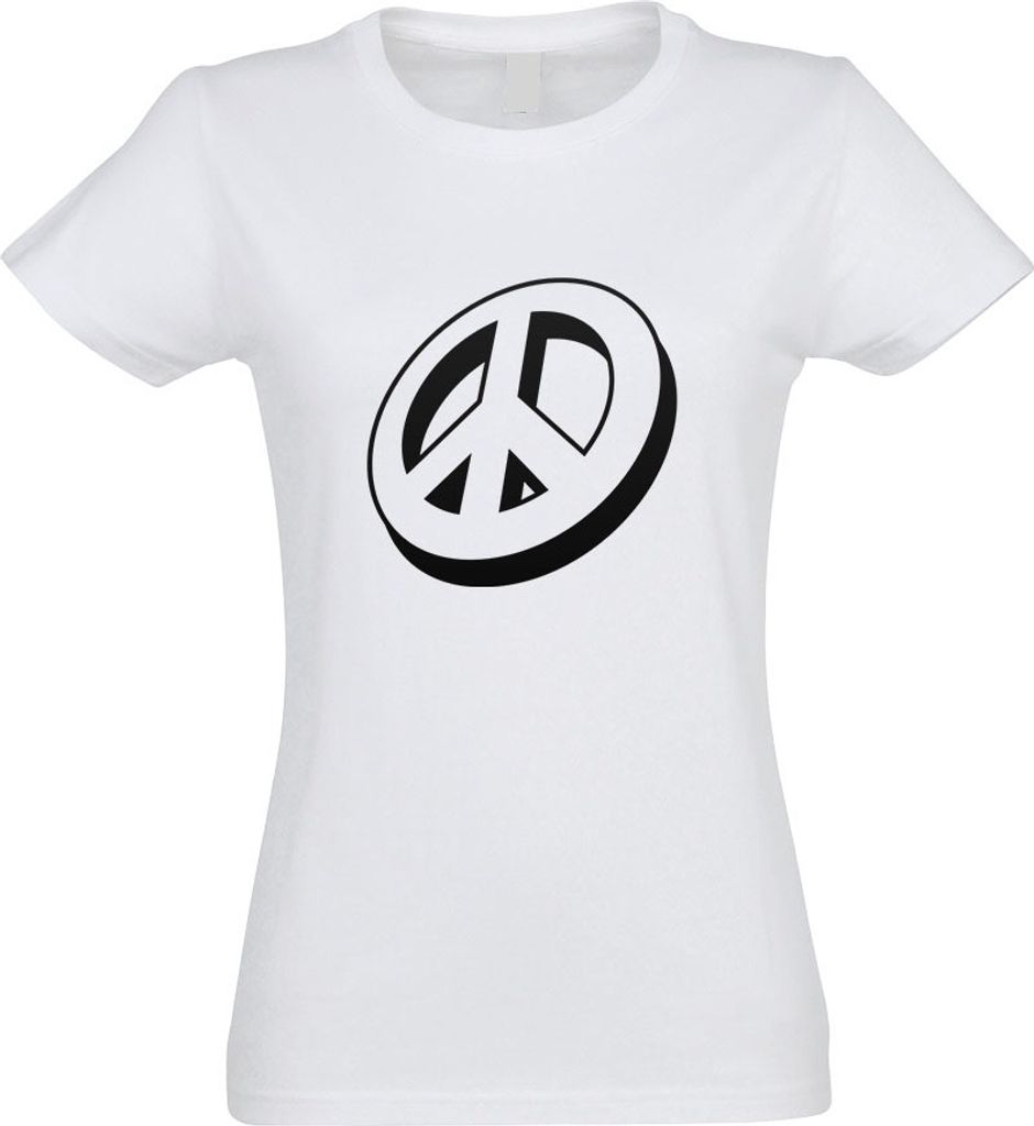Kiwistar - T-Shirt tailliert - Damen - Weiss - Peacezeichen - Friedenszeichen - mit Motiv Bedruckt - Funshirt Design - Sport - Freizeit - Damen - L