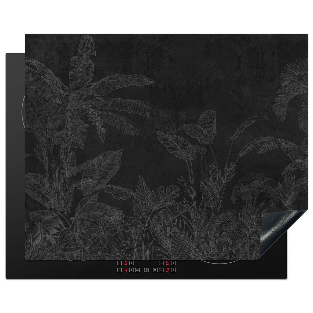 KitchenYeah Herdabdeckplatte Beton - Muster - Schwarz , 65x52cm, Küche Deko, Glaskeramikkochfeld Herdabdeckung, Abdeckplatte fùr Kochfeld