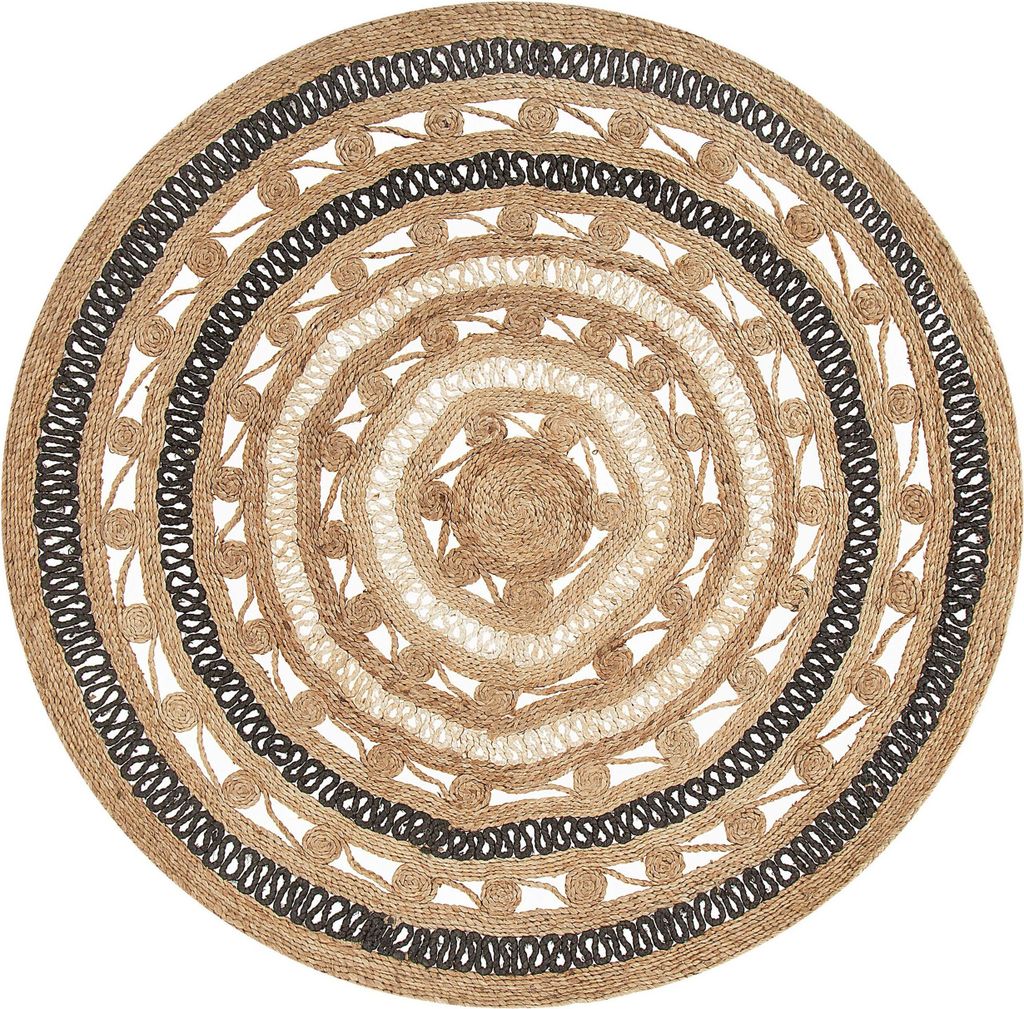 BELIANI Teppich Beige Schwarz Jute ø 140 cm Kurzflor Boho Mandala Handgefertigt Rund