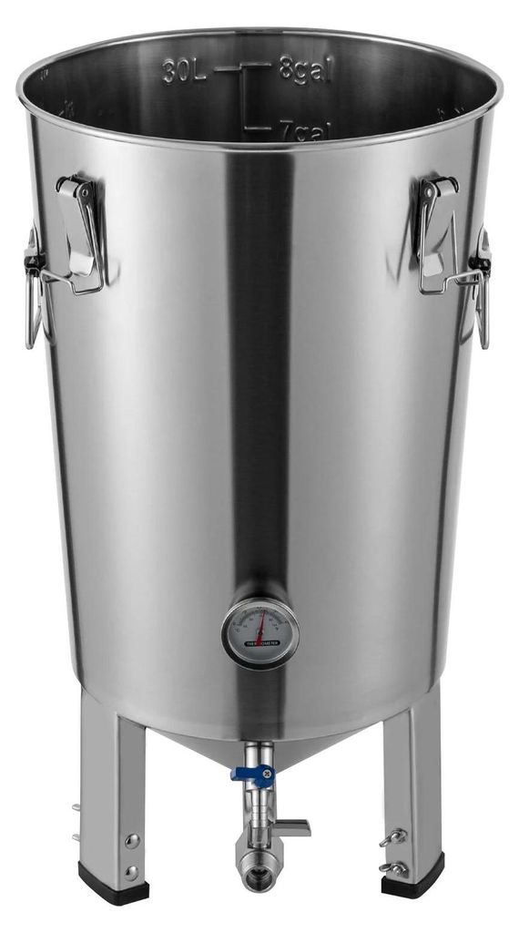 Heimbrauen - Gärtank 32 L FER-32VV - Edelstahl lebensmittelecht - Kühlspirale 4,7 m - Temperatur 0–40°C - Elektrisches Brausystem - Silber