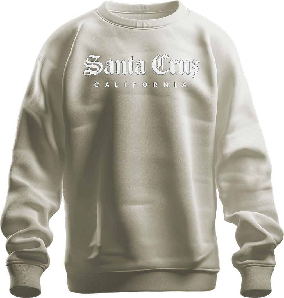 Santa Cruz California Surfen Skate Vintage OldEnglish Schrift Uni Sweatshirt Pullover, Natur, S