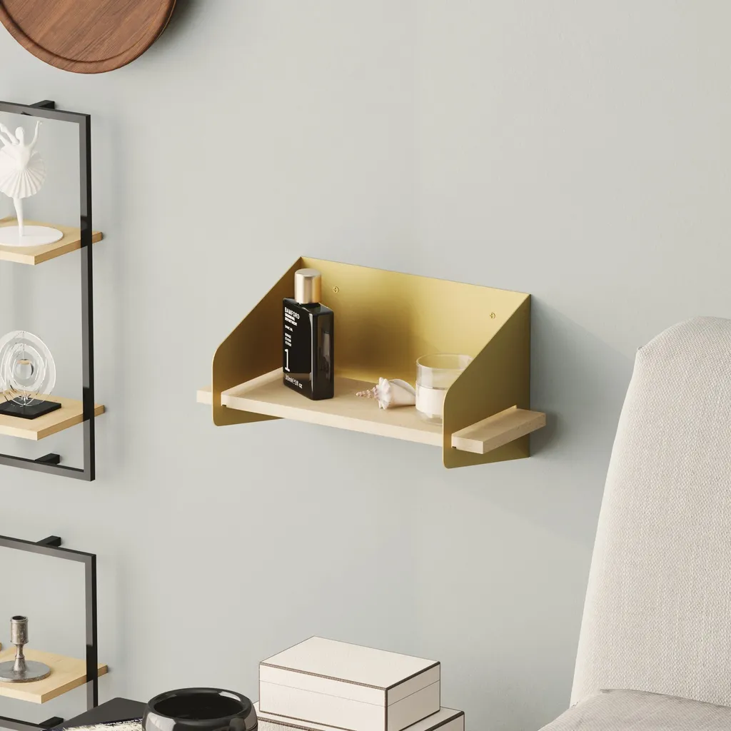 Étagère murale bois et métal doré Medıum Arm pour décoration intérieure