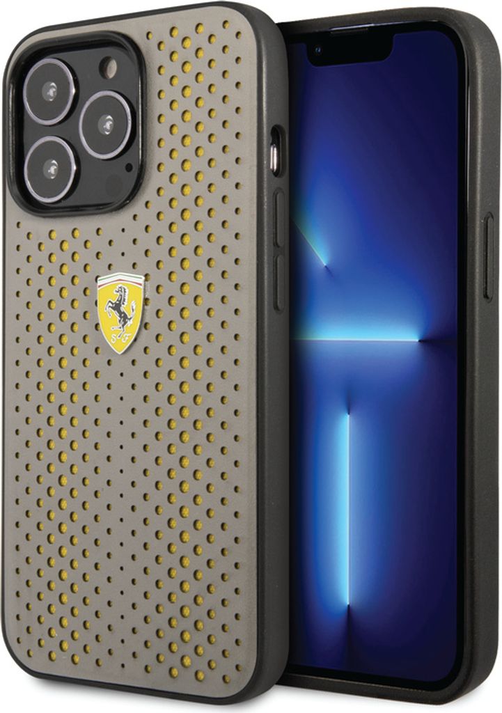 Ferrari iPhone 14 Pro Back cover case - Leather Perfo - Yellow
