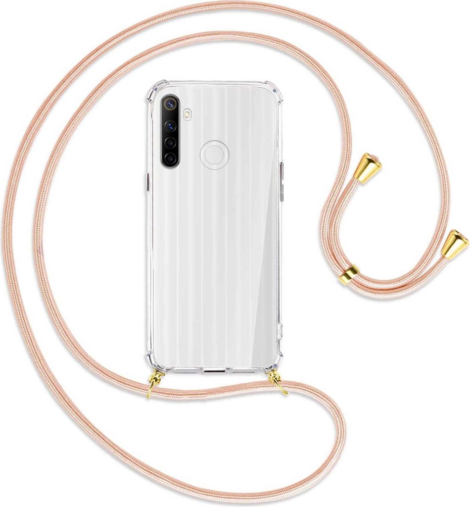 Handykette Backcover-Schutzhülle mit Band (Metall goldfarben) für Realme C3 - rose peach