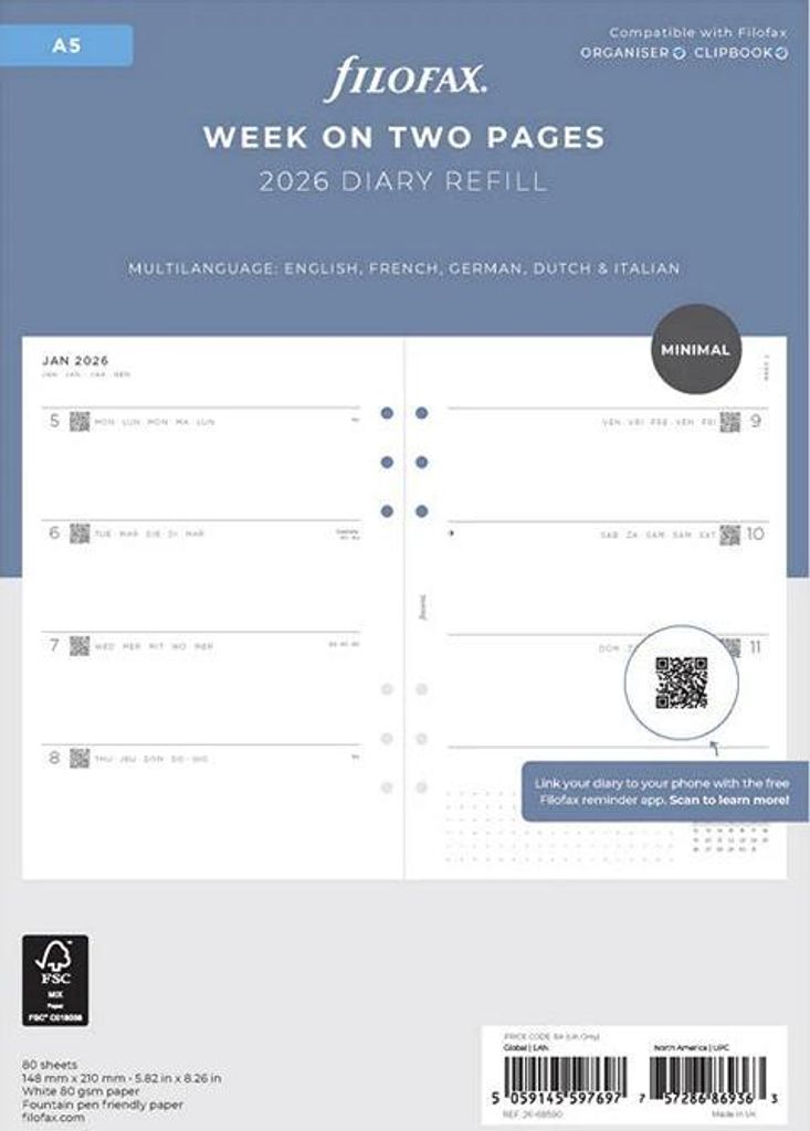 Filofax A5 Minimal Week On Two Pages 5 L – Lingua: Inglese Immagine del prodotto 