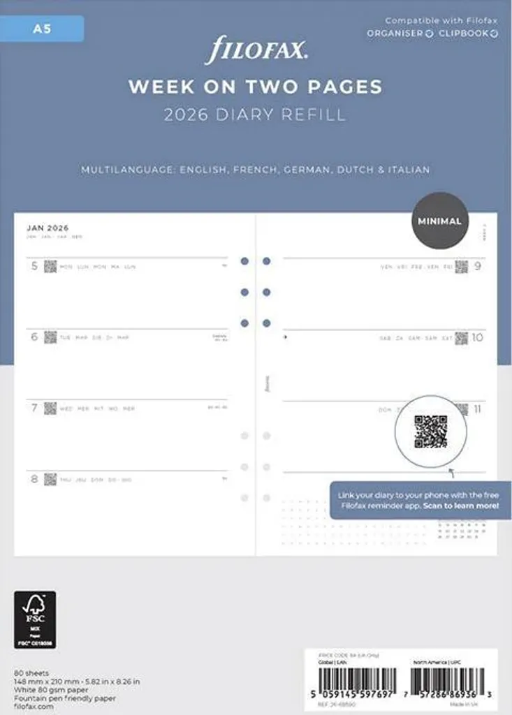 Agenda Filofax 2026 A5 - Inserto Settimanale 26-68590 per Professionisti