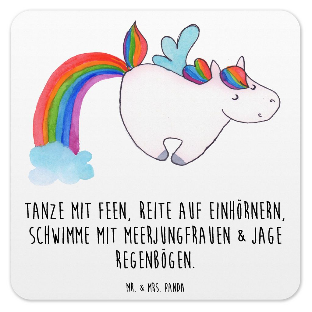 Mr. & Mrs. Panda Untersetzer für Gläser Einhorn Fliegendes Pferd 6er Set - Weiß - Geschenk, Coaster, Realität, Unicorn, Spielen, Glas-Untersetz...