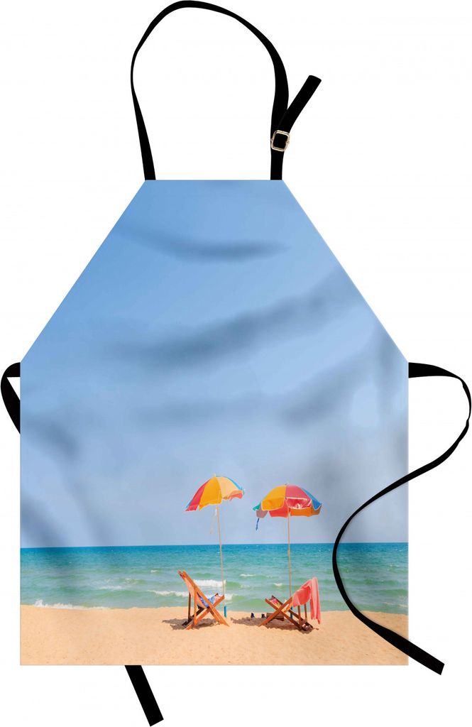 ABAKUHAUS Strand Kochschürze, Strand-Stuhl-Regenschirm auf dem Strand-Freizeit-Touristen-Anziehungskraft-Foto-Druck, Farbfest Höhenverstellbar Wa...