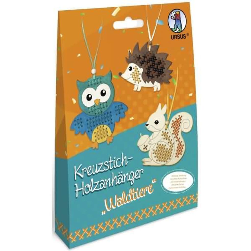 URSUS Kreuzstich-Holzanhänger Waldtiere, Tiere, Mehrfarbig, Produktbild 