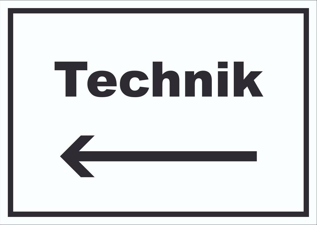 Technik Schild mit Text und Richtungspfeil links Hauswirtschaftsraum waagerecht A0 (841x1189mm)