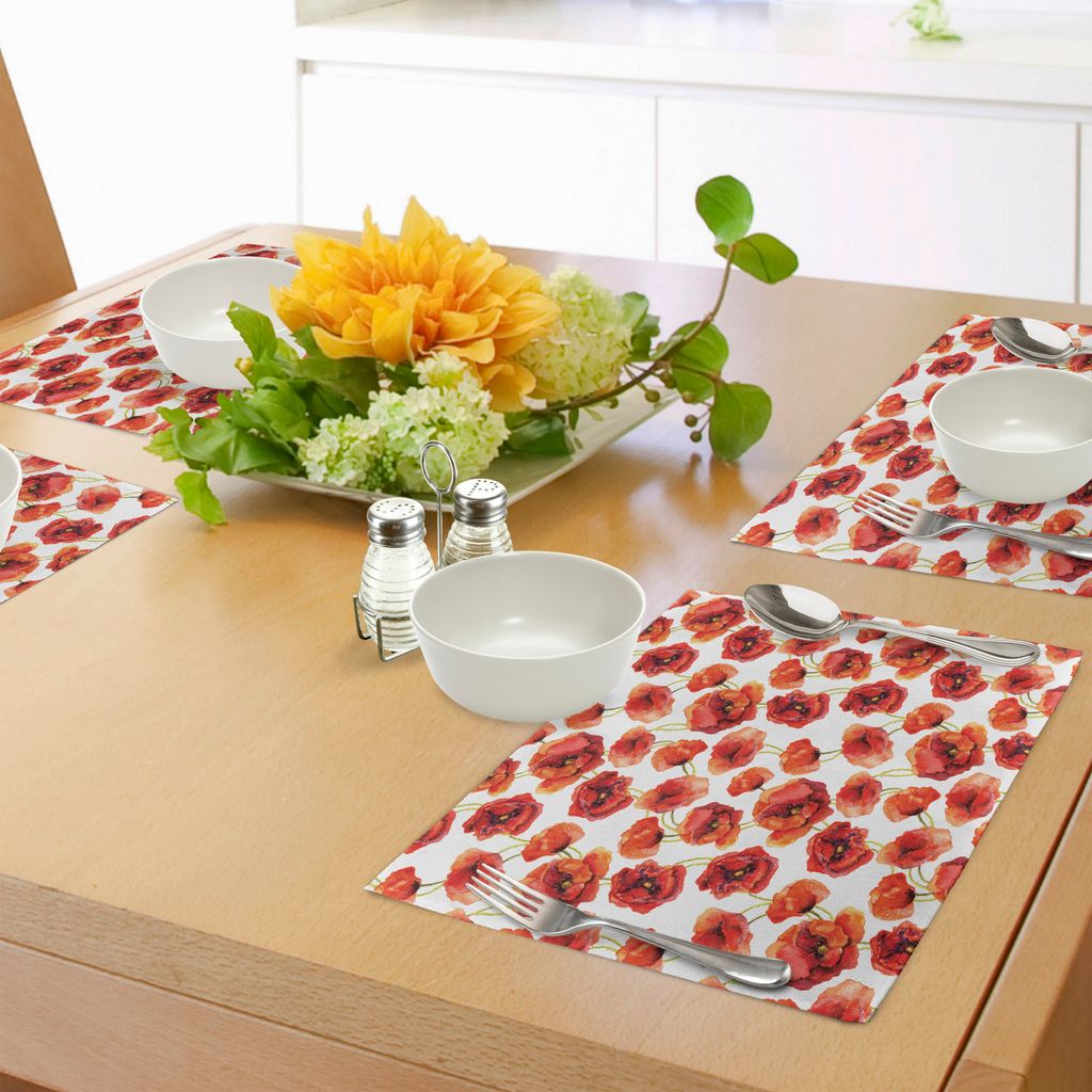 ABAKUHAUS Blume Platzmatten, Blumenmuster mit Mohnblumen-Gewebe-Entwurfs-Art-Grafik-Grünland-Druck, Tiscjdeco aus Farbfesten Stoff für das Esszim...