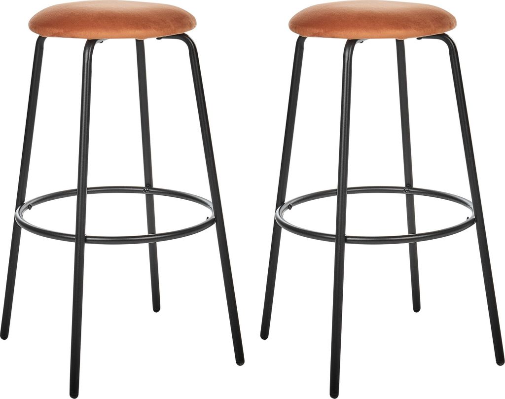 BELIANI Barhocker Orange Samt und Metall ohne Lehne mit Fußstützen Retro Design Sitzmöbel Wohnzommer Küche Bar Wohnküche Ausstattung