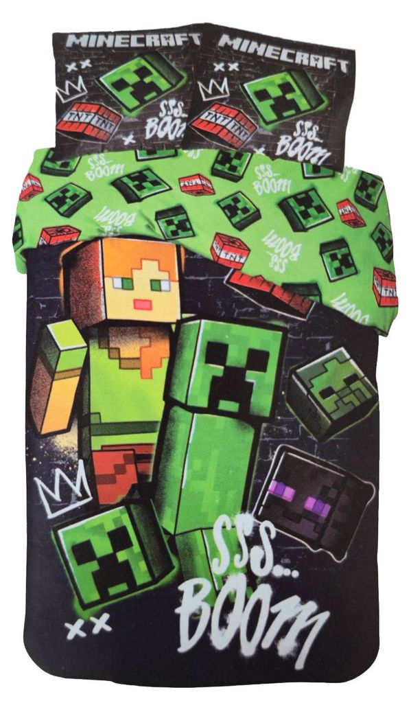 Set di lenzuola Minecraft Creeper, 2 pezzi, 135 x 200 cm, Immagine del prodotto 