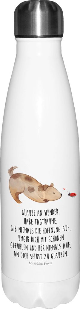 Mr. & Mrs. Panda Thermosflasche Hund Marienkäfer - Weiß - Geschenk, edelstahl wasserflasche, Hoffnung, thermobottle, Mischlinghund, Trinkflasche,...