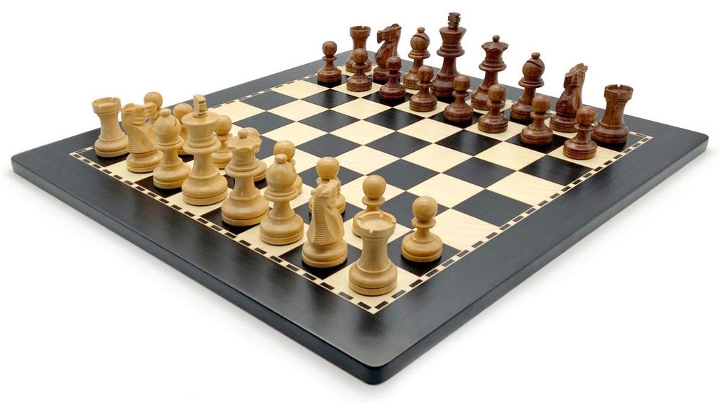 Italienisches Schachset Schachfiguren Akazienholz Klassisch 7,6 + Schachbrett Faserplatte Holz Ebenholz 40