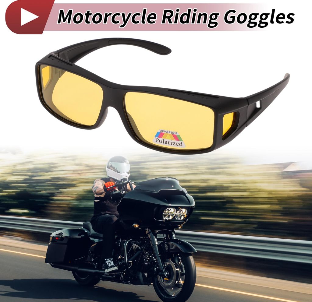 1 Stk Motorradfahrbrille Blendfreie Tri-Acetel-Zellulose PC UV400 Radsportsonnenbrille Gelbe Gl?ser Schwarzer Rahmen