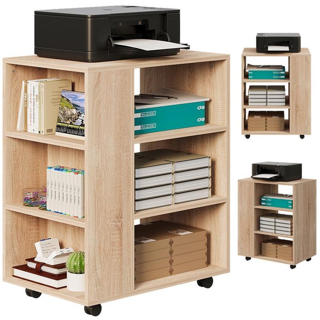 Multifunktionaler Druckertisch Regal Auf Rollen Regal Schrank Hellbraun