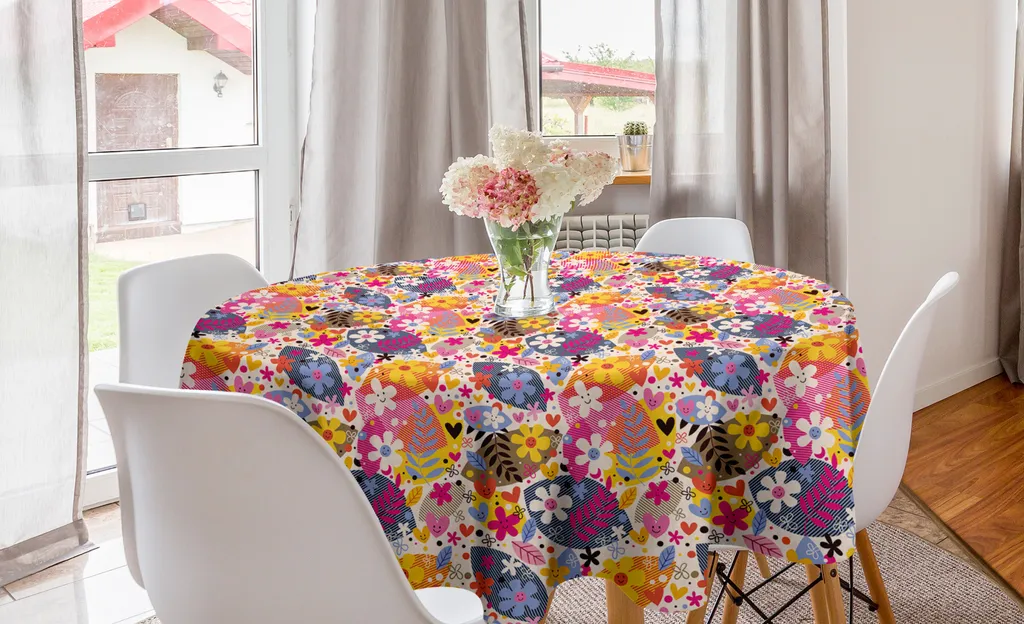 ABAKUHAUS Tovaglia rotonda con motivi floreali, arte floreale esotica ritmica, tovaglia circolare per decorare la sala