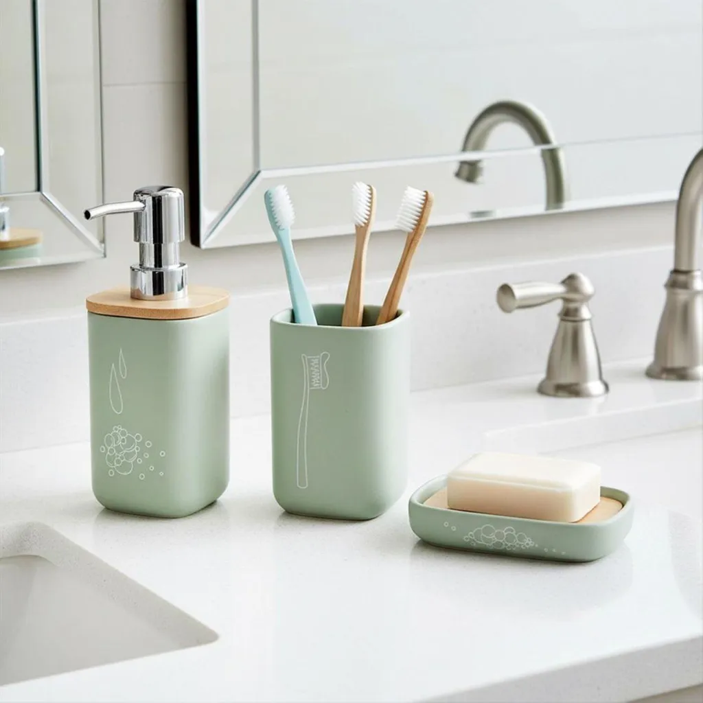 Orion Ensemble Salle de Bain 3 Pièces Vert GREENISH Distributeur Savon - 2