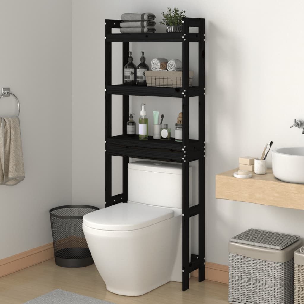 "im Sonderangebot"Toilettenregal Schwarz 63x26x171cm Massivholz Kiefer Promotion861654 - Badregale