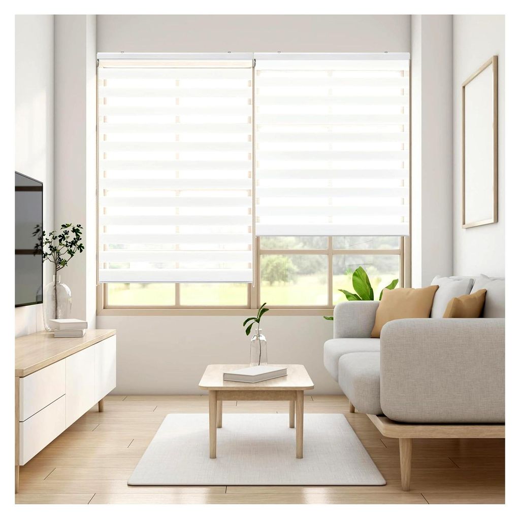 Doppelrollo - Duo Rollo Tag und Nacht Weiß - 170 x 180 cm (Breite x Länge) | Stoffgröße 167 x 175 cm | Fensterrollo Zebra