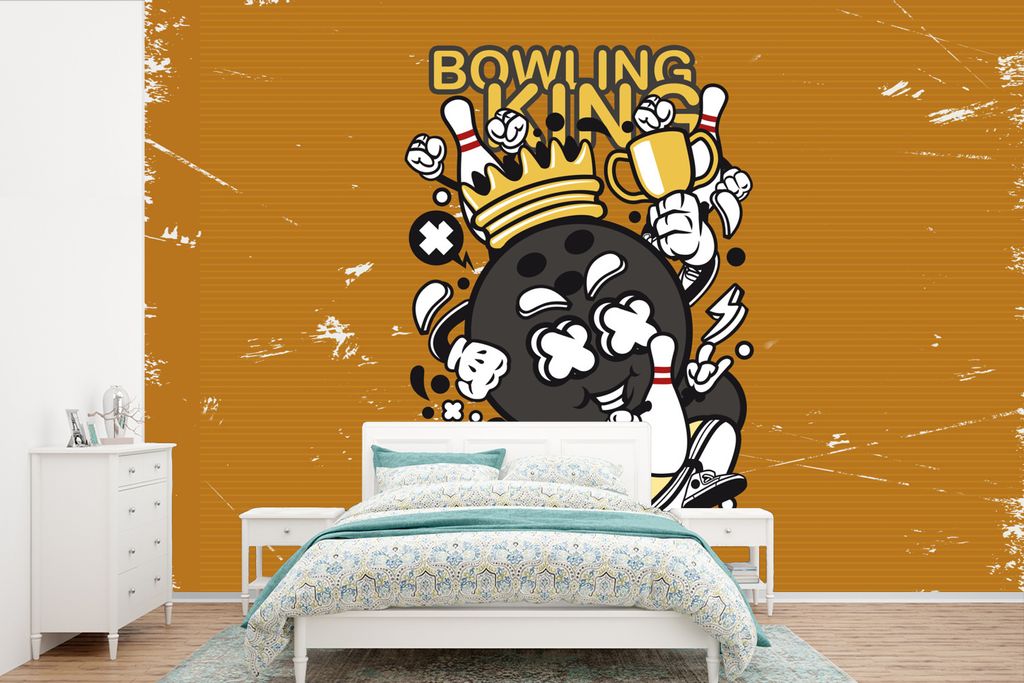 MuchoWow Fototapete für Wohnzimmer oder Schlafzimmer Wandtapete Vinyl Motivtapete Vintage - Bowling - König - 600x400 cm - Vinyltapeten