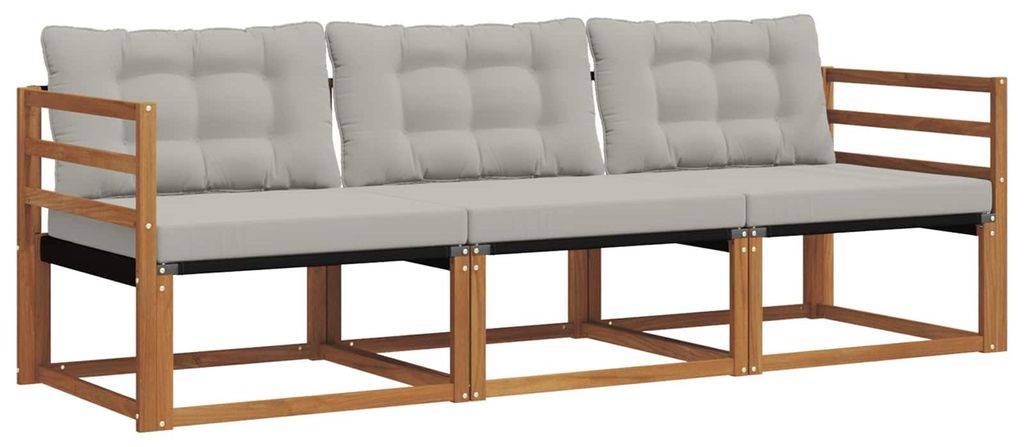 vidaXL Outdoor-Sofagarnitur mit Kissen 3 pcs Natürlich und Hellgrau