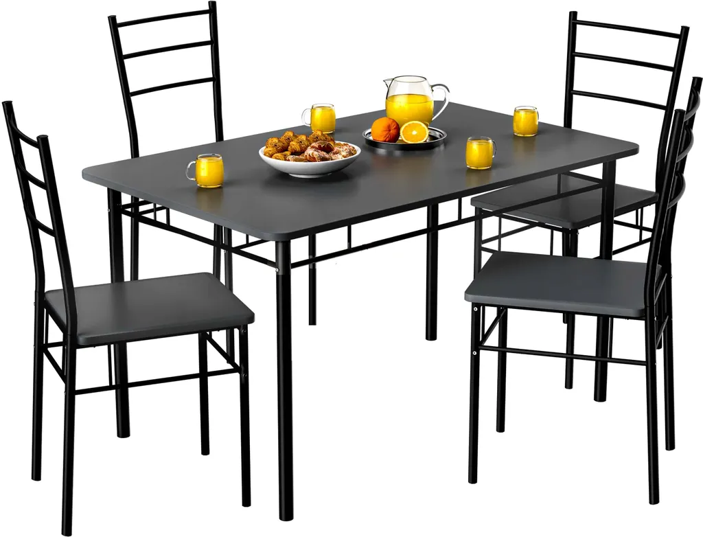 Set da Pranzo Moderno CASARIA Leo | 5 Pezzi in Metallo e Legno MDF