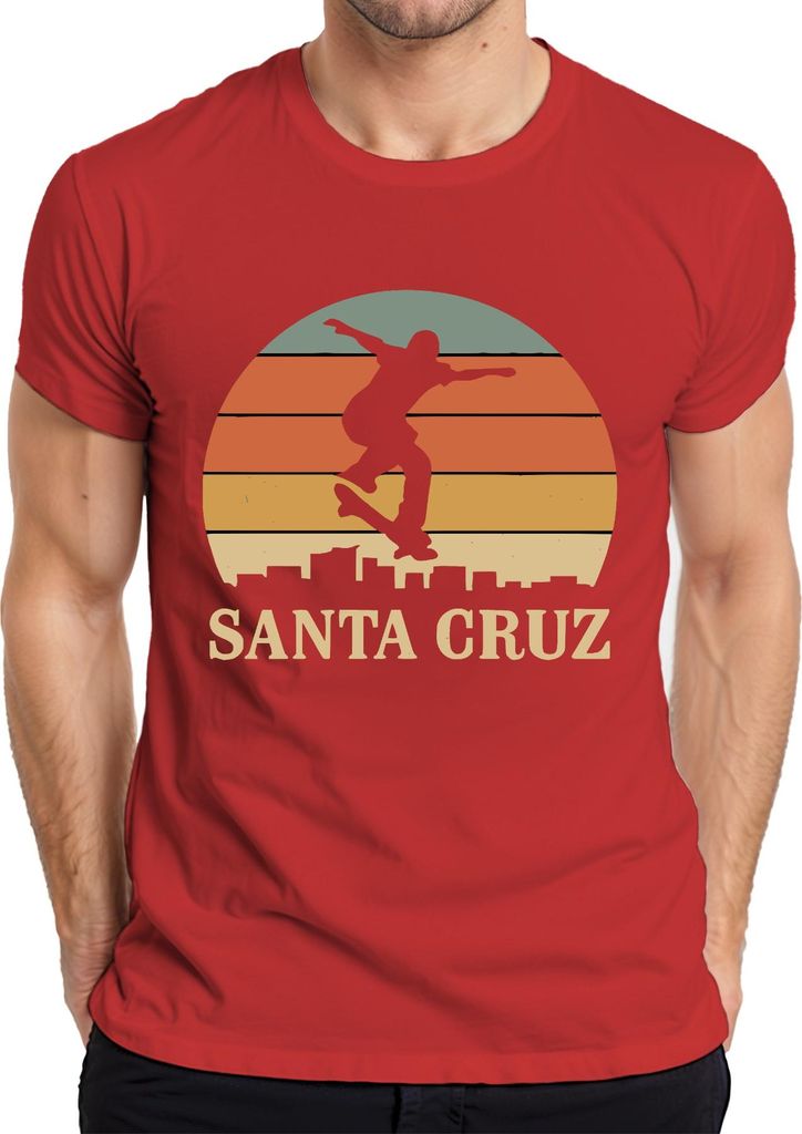 Santa Cruz Skateboard Skater Retro Sonnenuntergang Vintage Strand Herren T-Shirt, Rot, 3XL