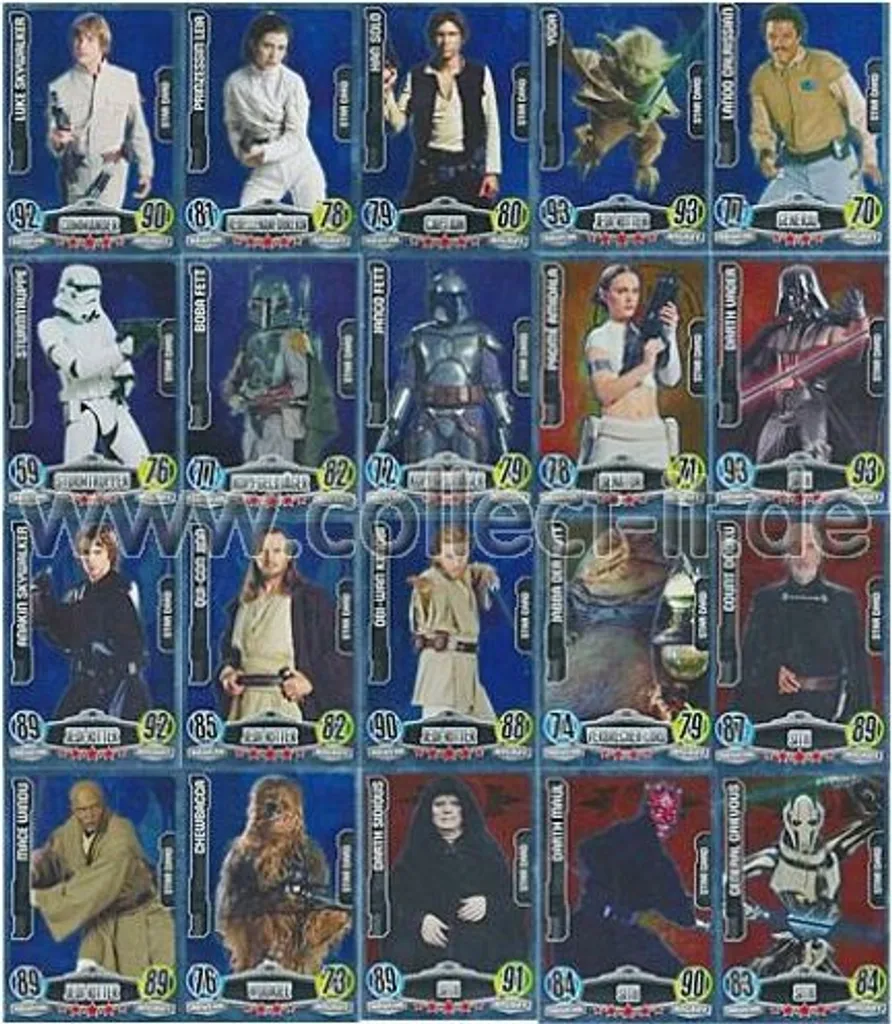 Cartes Star Wars Force Attax FAMOV1 Spar 7 - Set Complet 20 Cartes Star