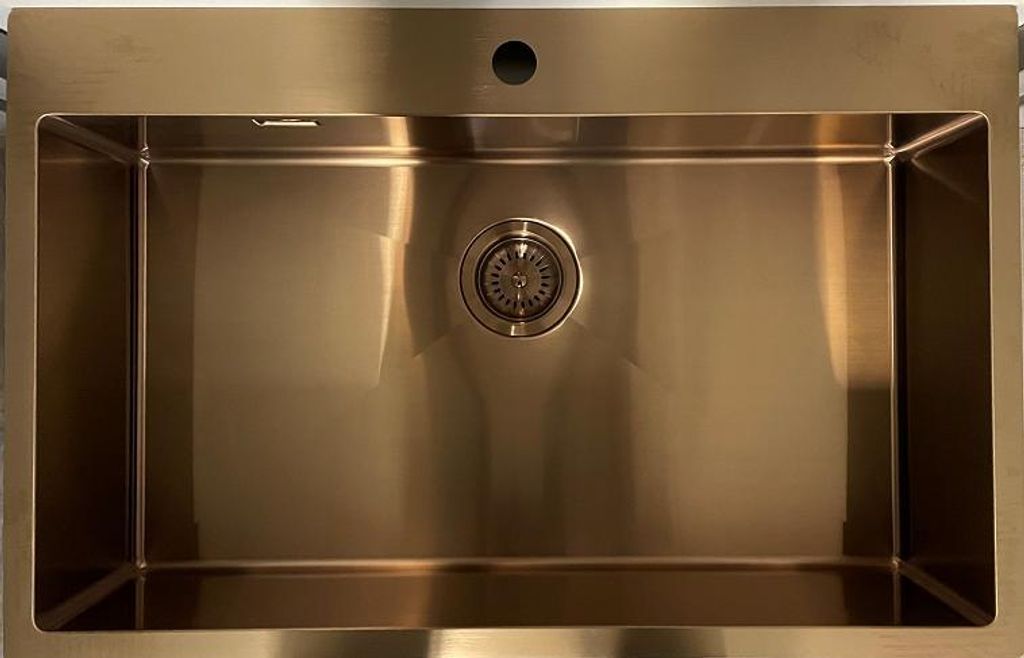 Ausmann Weser große Edelstahlspüle in Kupferfarbe PVD Copper 79x51 mit Hahnloch, für Unterbau, Flachbau und Aufsatzmontage 080952